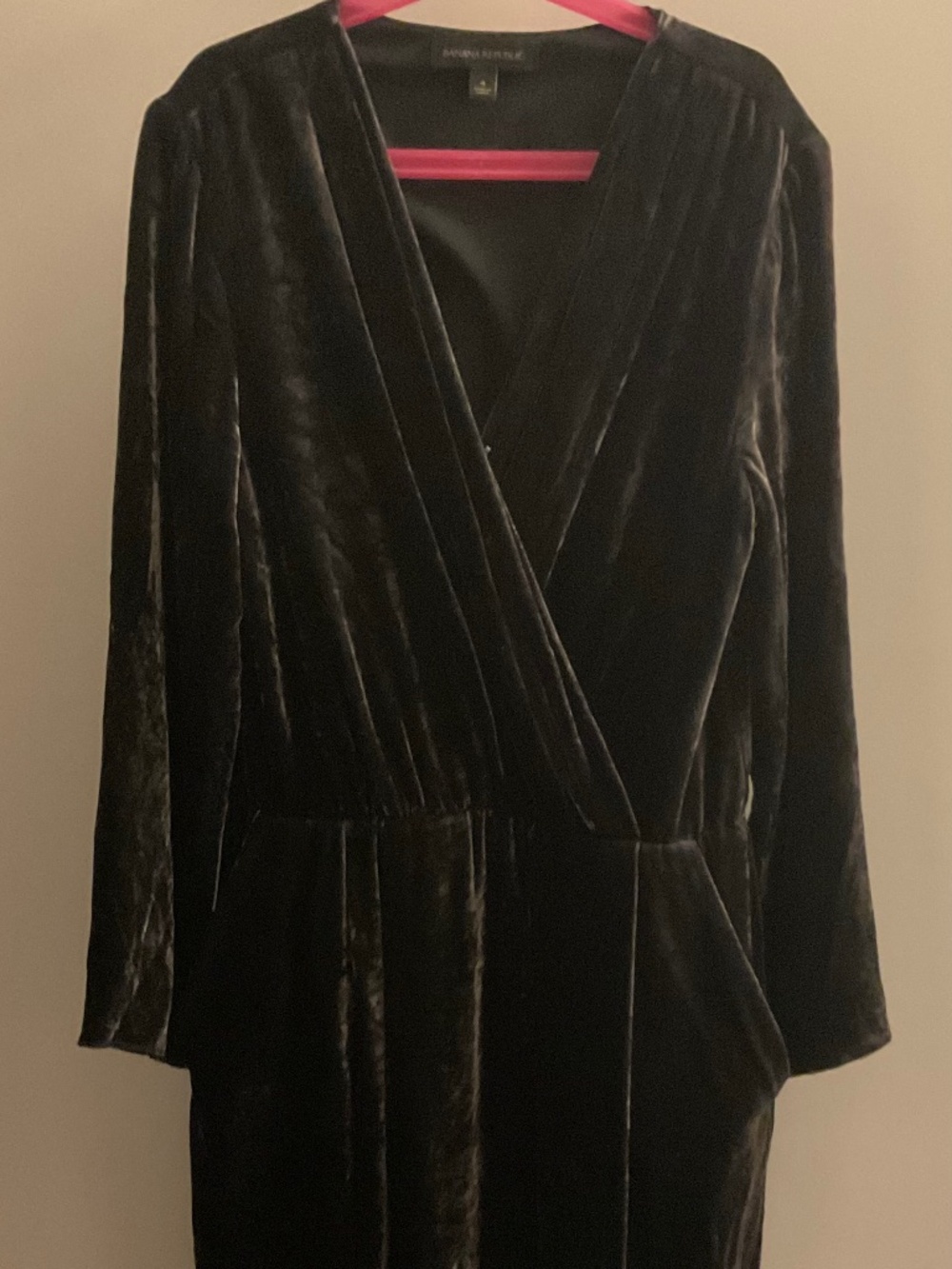 V neck, silk blend velvet Banana republic midi dress, deep dark blown to black